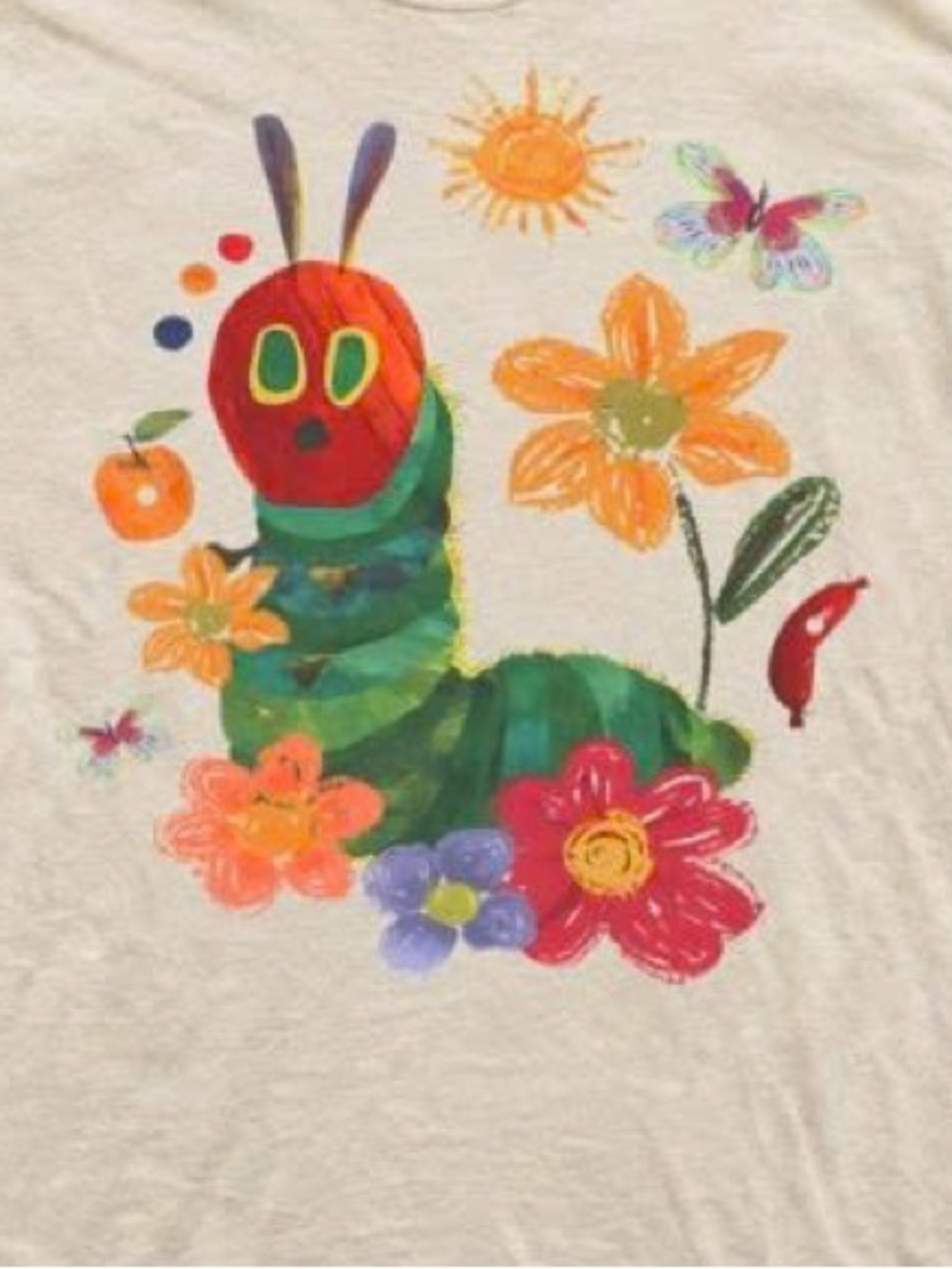 Gildan Cream Short-Sleeve Tee with Colorful Caterpillar & Floral Print - Picture 2 of 2